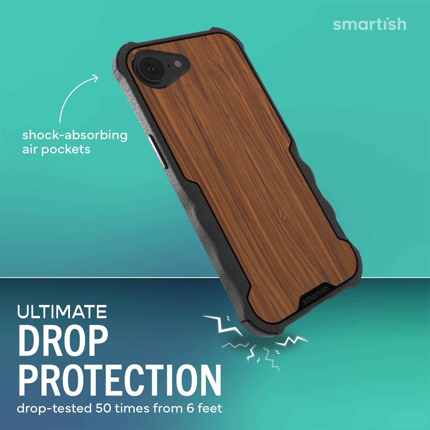 smartish shock-absorbing air pockets ULTIMATE DROP PROTECTION drop-tested 50 times from 6 feet smartish