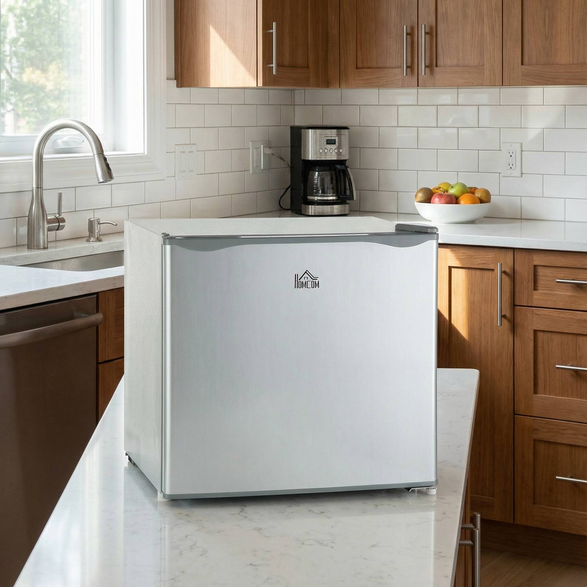 Angle. Forest'nSky - 1.1 Cu.Ft Countertop Mini Freezer - Compact Upright Design, Removable Shelves & Reversible Door, Grey - Grey.