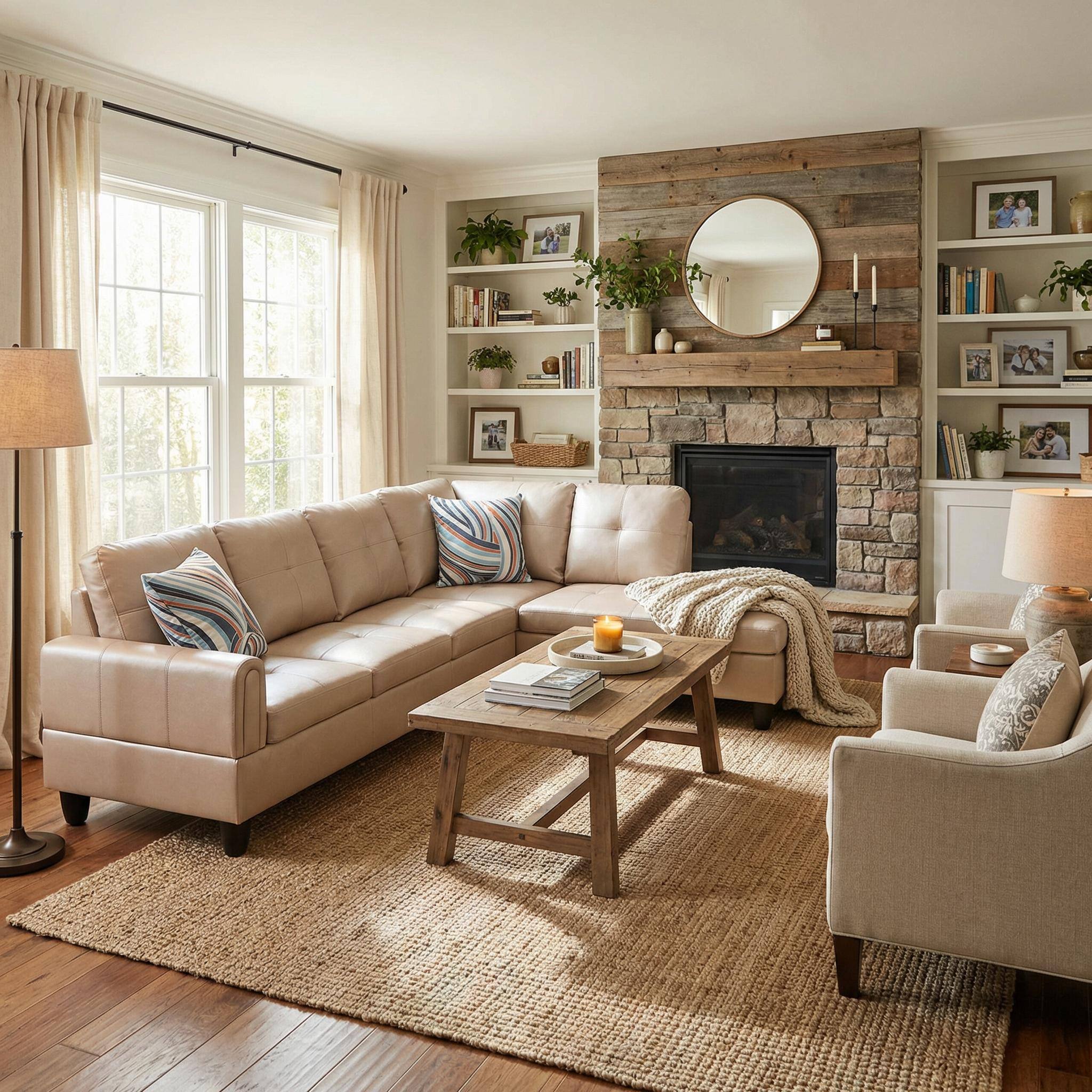 Alt View 3. Boyel Living - Premium Semi PU Upholstered Sofa Solid Wood Frame Double Spring with Right Chaise Lounge - Taupe.