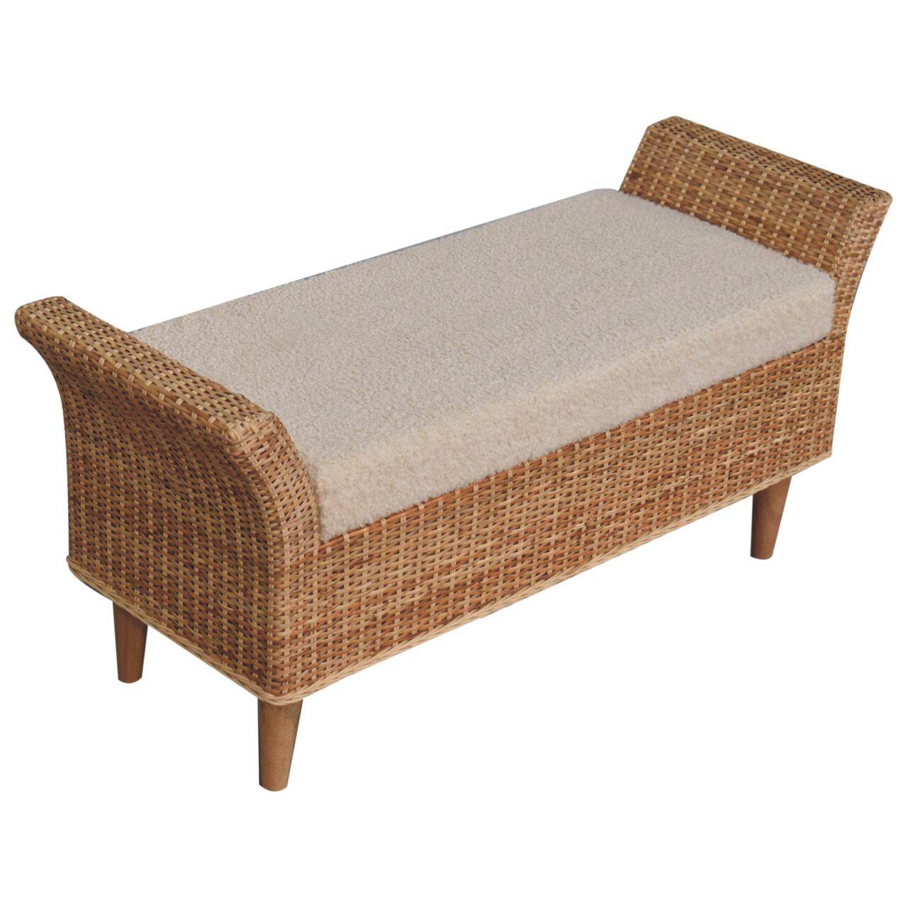 Alt View 2. Artisan Furniture - Artisan Furniture Solid Wood Riviera Woven Bench, Upholstered, Brown & Cream - Brown & Cream.