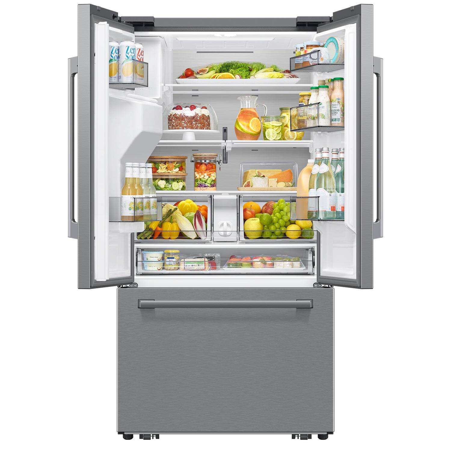 Alt View 21. Samsung - Bespoke AI 29 cu. ft. 3-Door French Door Refrigerator with Zero Clearance Fit & Sphere Ice™ - Stainless Steel.
