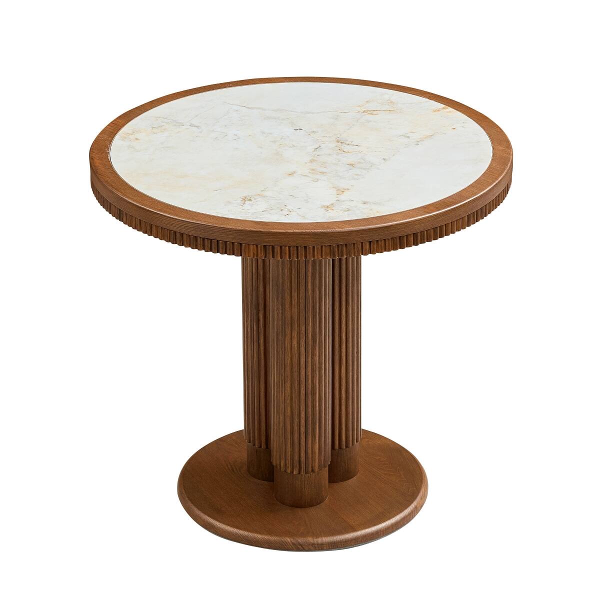 Loheer 33 Inch Round Dining Table with Sintered Stone Top and Fluted ...
