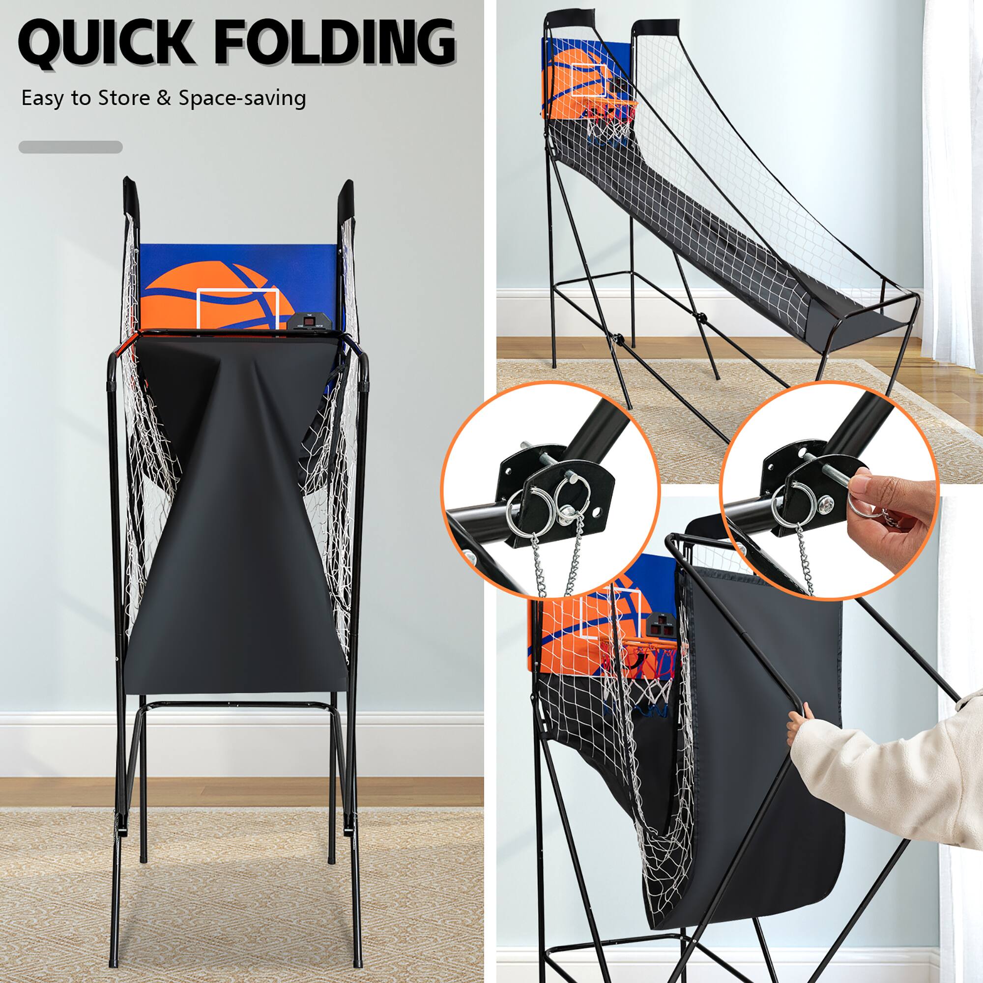 QUICK FOLDING Easy to Store & Space-saving INDOOR BASKETBALL GOAL