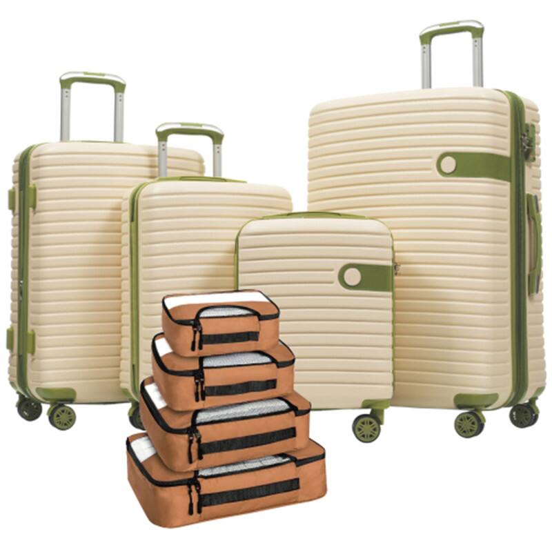 Angle. HTUTWOO - 4 Piece Luggage Set - ABS Hard Shell Lightweight Expandable Luggage,4 Packing Cubes,TSA Lock, Spinner Wheels,16/20/24/28 - White+Green.