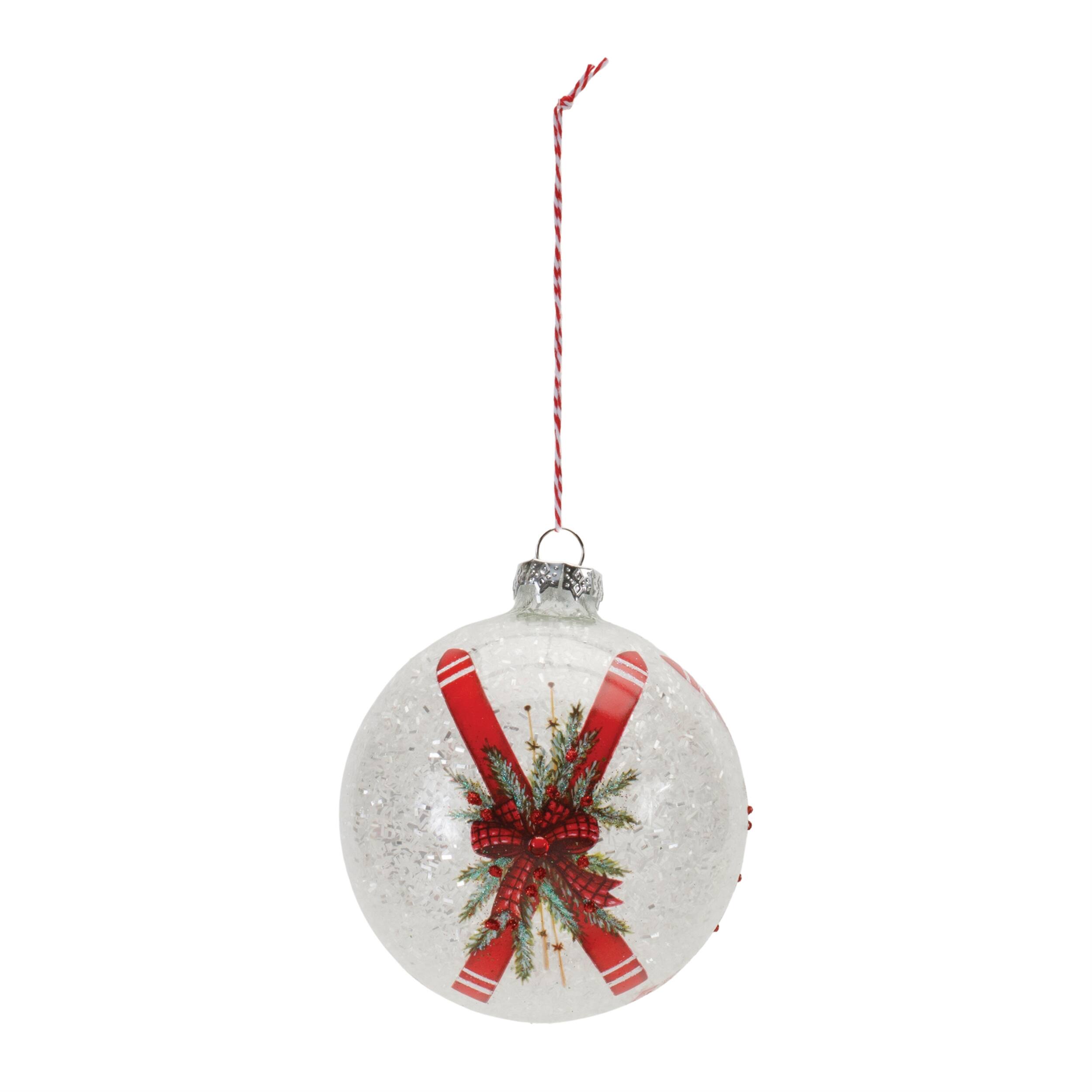 Angle. BreeBe - Frosted Glass Ski Ball Ornament (Set of 6) - Red, White.