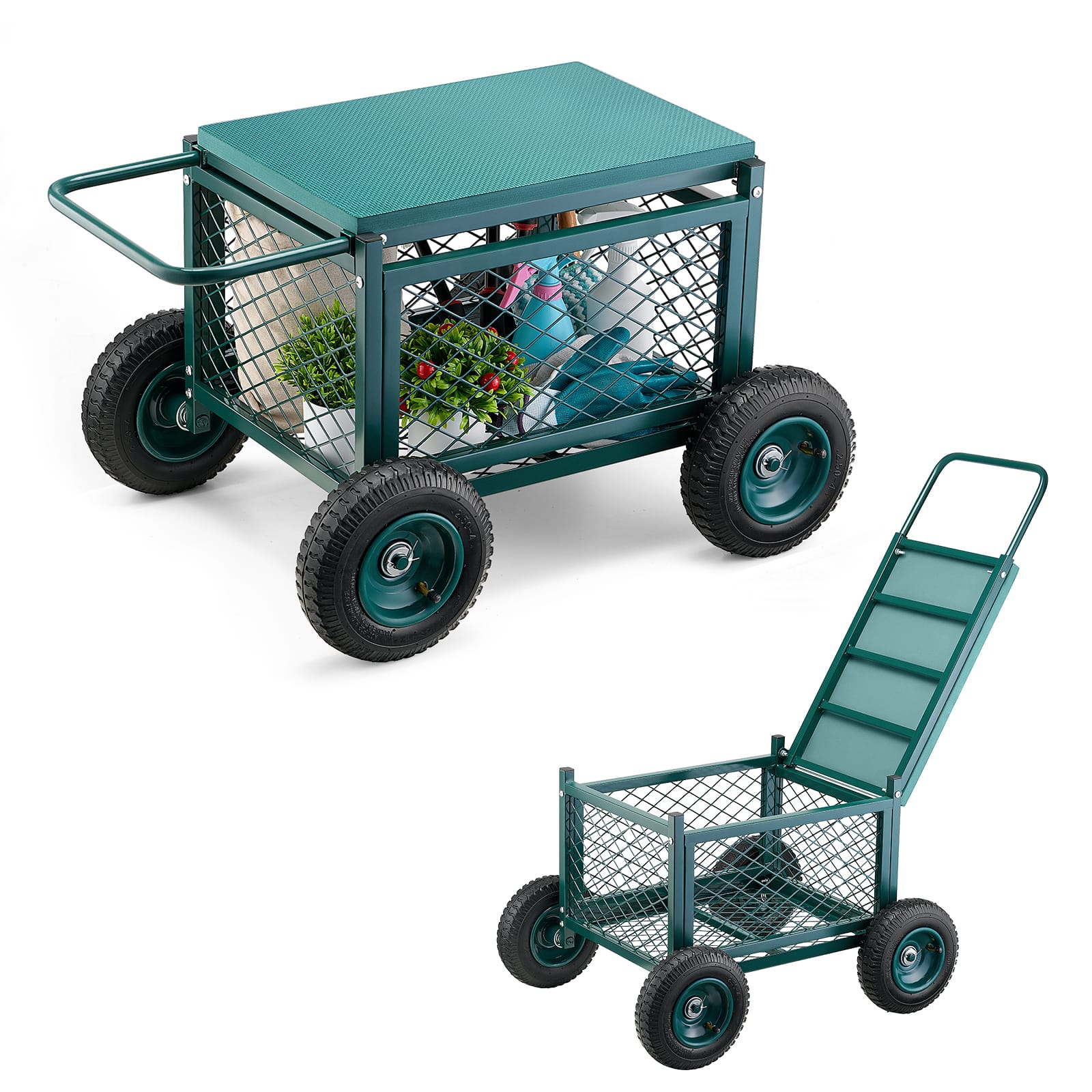Questions and Answers: VEVOR Rolling Garden Cart with Seat, Metal Rolling  Garden Work Seat with Wheels, Supports up to 400 LBS Green + Black TC4502 -  Best Buy, image size:1600x1600