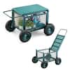 Front. VEVOR - Rolling Garden Cart with Seat, Metal Rolling Garden Work Seat with Wheels, Supports up to 400 LBS - Green + Black.