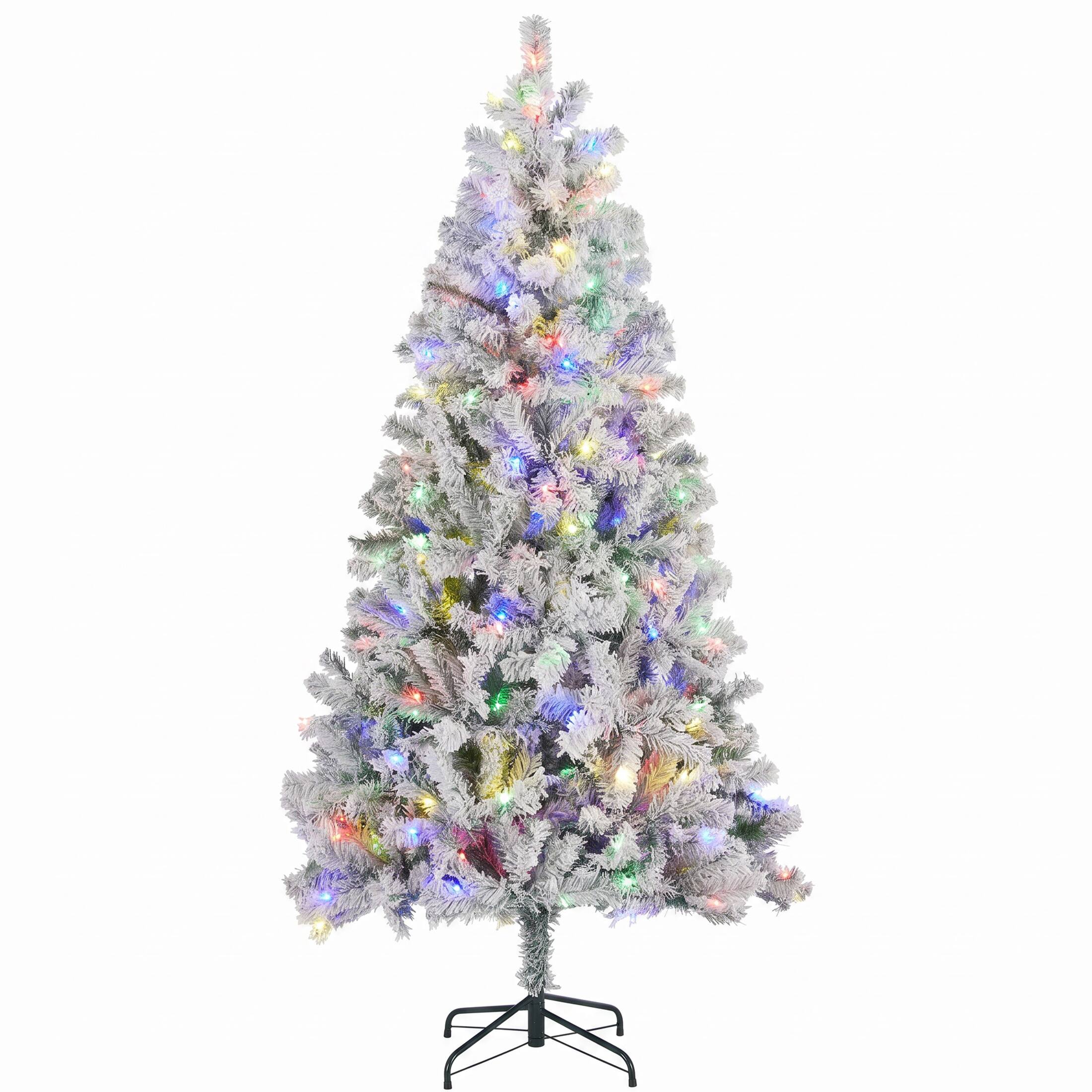 Sweetcrispy Pre Lit Flocked Artificial Christmas Tree w/ Multicolor LED ...