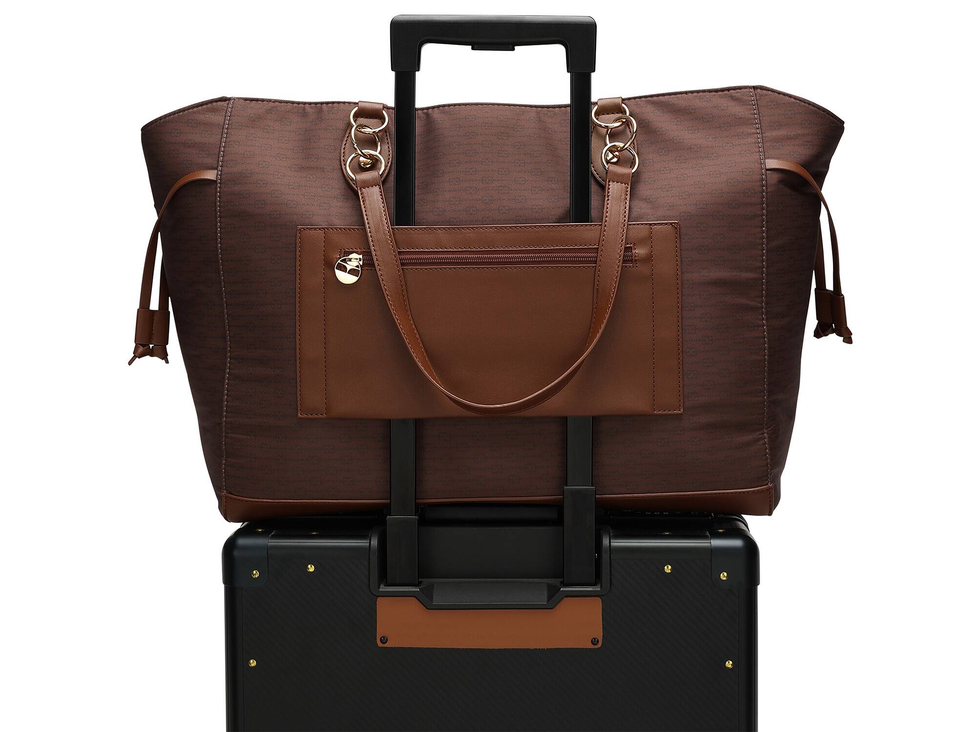 Angle. Elle - ELLE Eleganza 32L Monogram Weekender Duffel Bag | Brown - Brown.