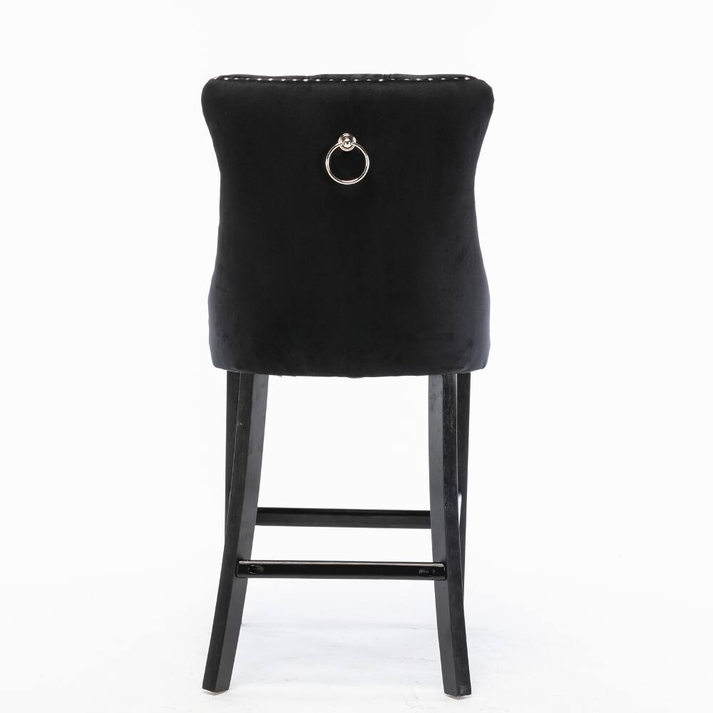 Alt View 2. Loheer - Loheer Black Velvet Barstools Set of 2 Button Tufted Bar Chairs - Black.