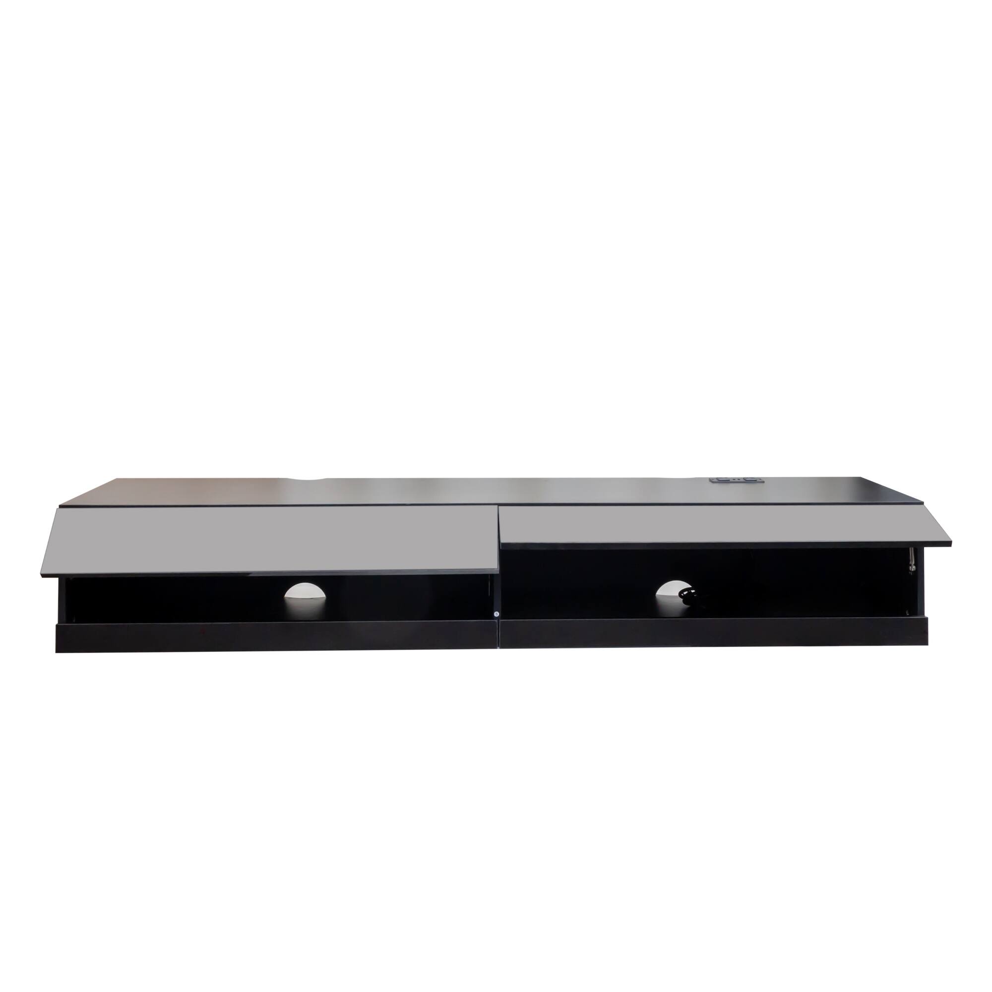Alt View 5. GOODSILO - Wall Mounted Floating TV Stand with LED Lights and Charging Station - Black.