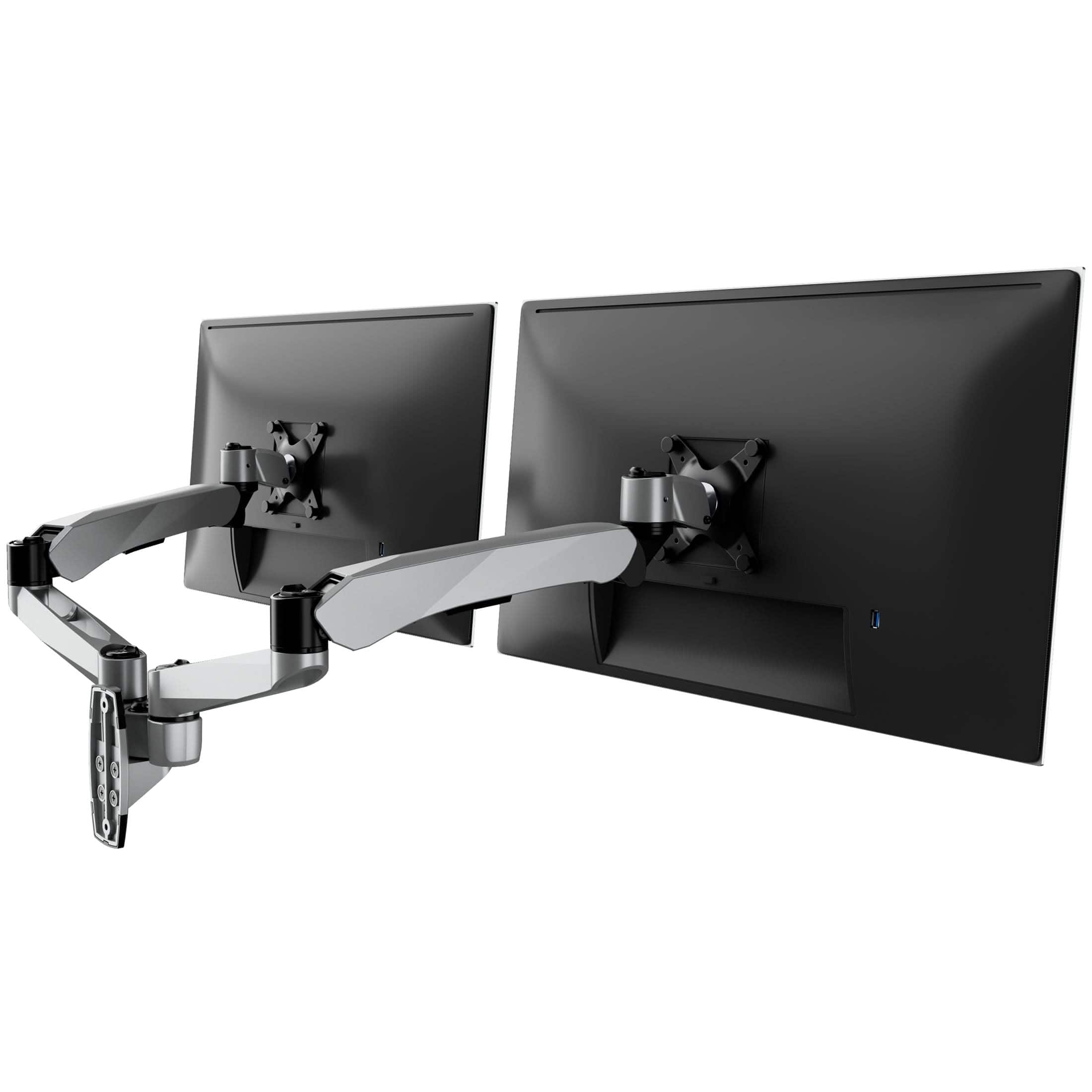 Mount-It! - CLiX Series Dual Monitor Wall Mount with Gas Spring Arms, Full Motion, 13"-32" - Silver