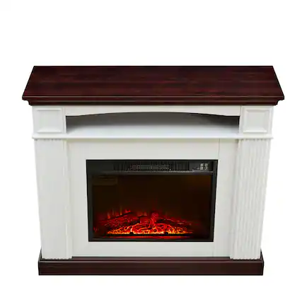 Front. Tiramisubest - Electric fireplace with mantel shelf,freestanding fireplace heater with LED flame,23-inch fireplace insert in firebox - Cherry,White.