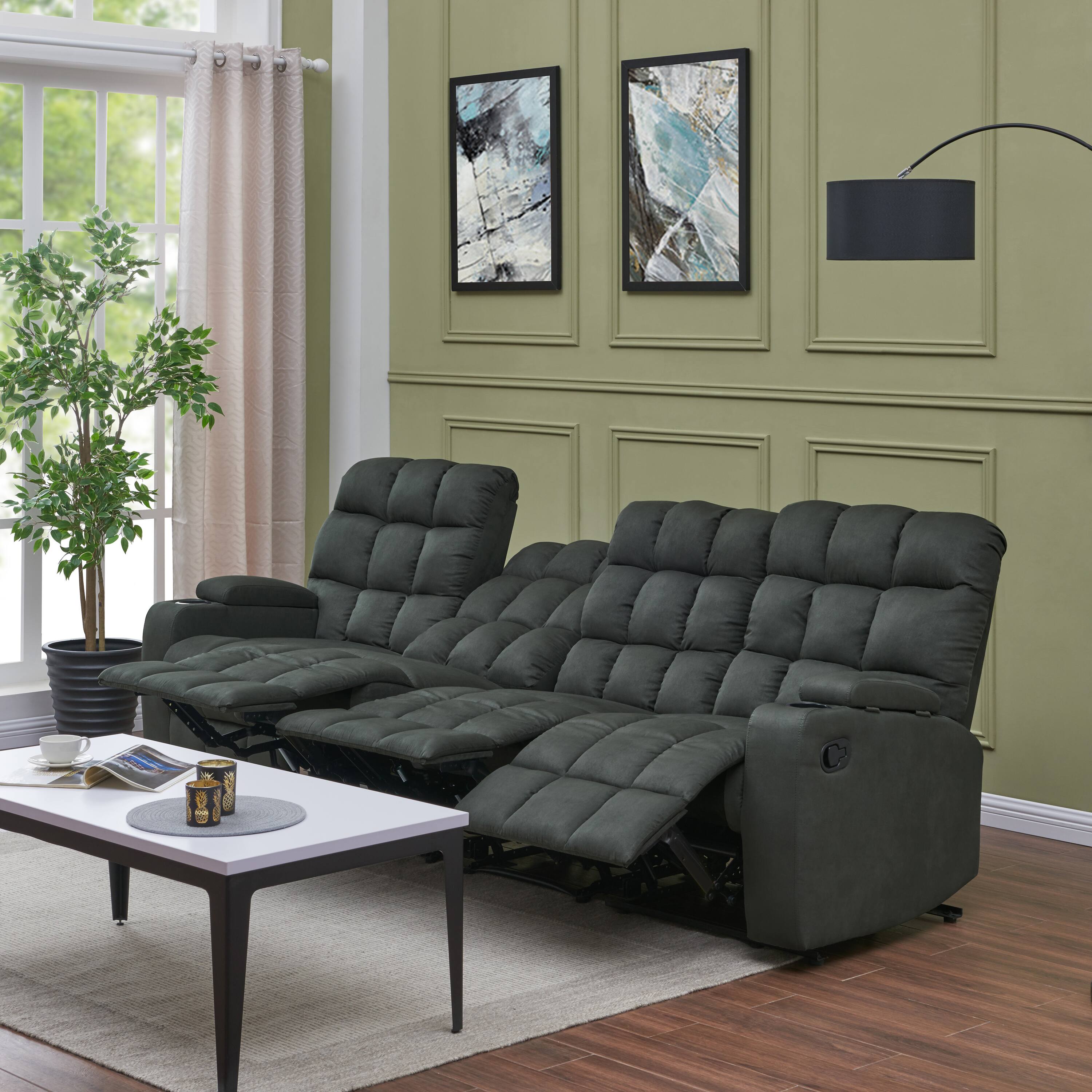 Best Buy ProLounger Skarn Microfiber 4 Seat Wall Hugger Modular Reclining Sofa With Storage Gray RCL16 AAA16 4S