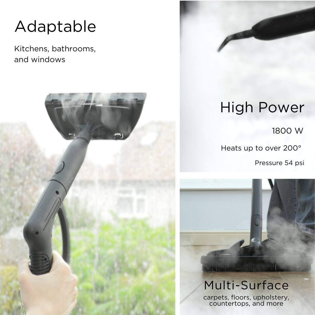 Adaptable: Kitchens, bathrooms, and windows

High Power: 1800 W, Heats up to over 200

Multi-Surface: carpets, floors, upholstery, countertops, and more