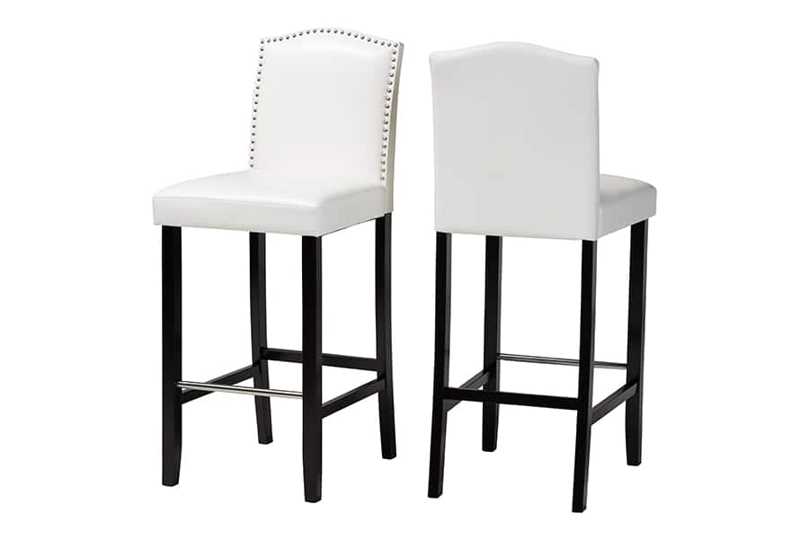 Photos - Chair STUDIO Baxton  - Libra Modern Bar Stool With Nail Head Trim - White 4298 