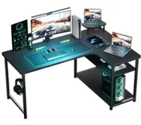 GTPlayer - L Shaped Carbon Fiber Gaming Desk with Monitor Stand - Black - Front_Zoom