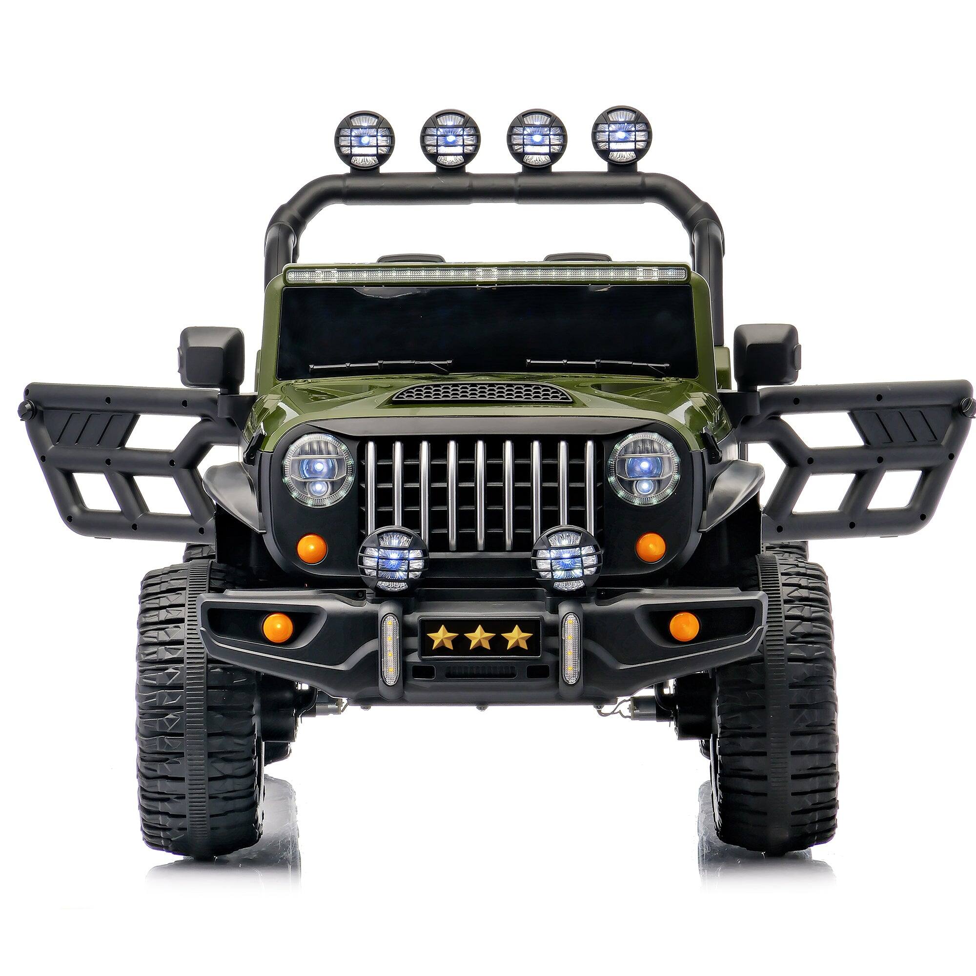 Alt View 10. BreeBe - 24V Kids 2-Seater Electric Ride-On Car, Remote Control, 4WD, LED Lights, Adjustable Speed, USB MP3, Army Green - Green.