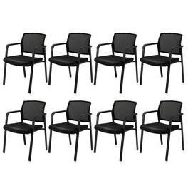 Gymax - 8-Pack Office Conference Chair Set Mesh Guest Reception Stack Chairs - Black