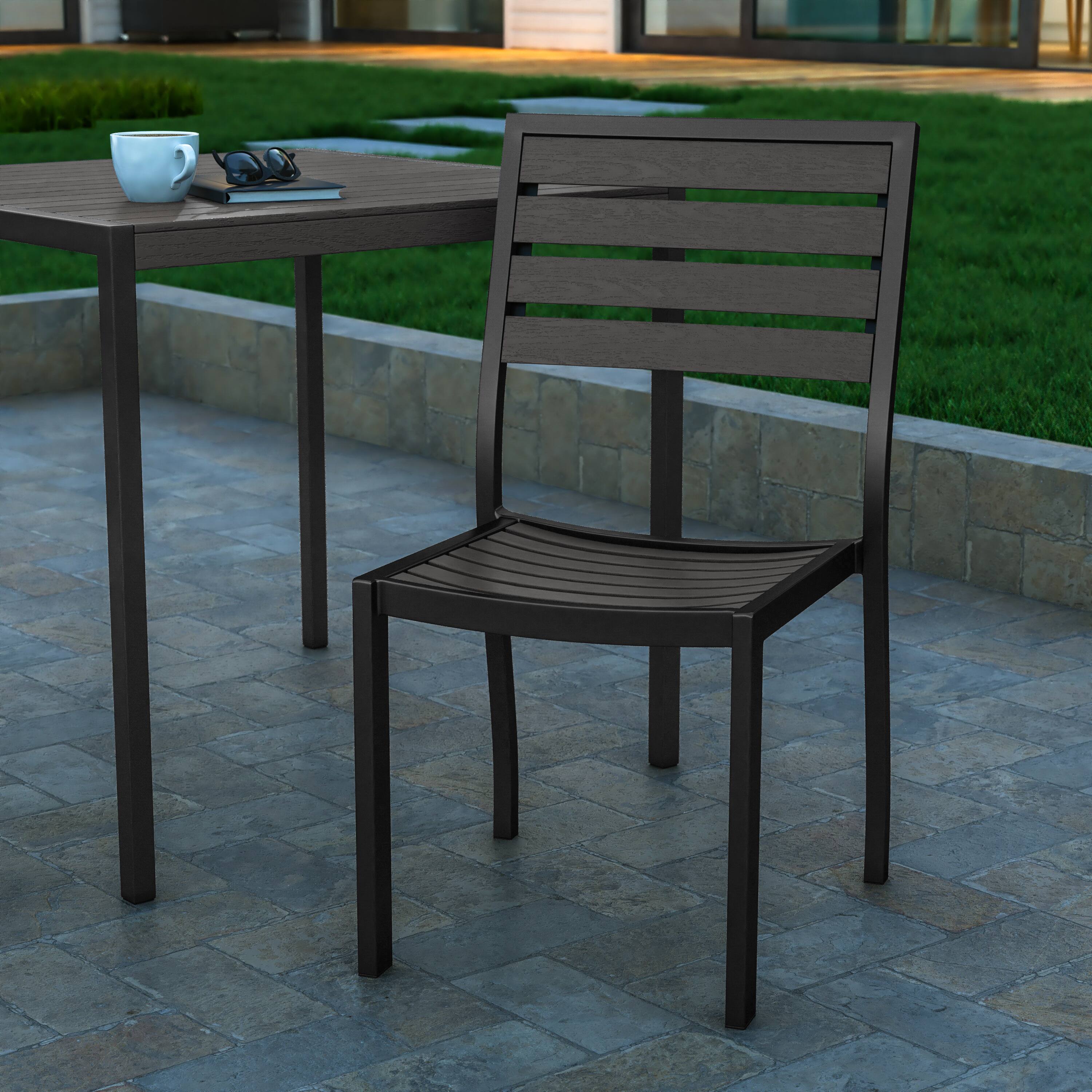 Alt View 5. Emma + Oliver - 2 Pack Outdoor Faux Teak Side Chair with Poly Slats - Teak Patio Chair - Gray Wash Teak.