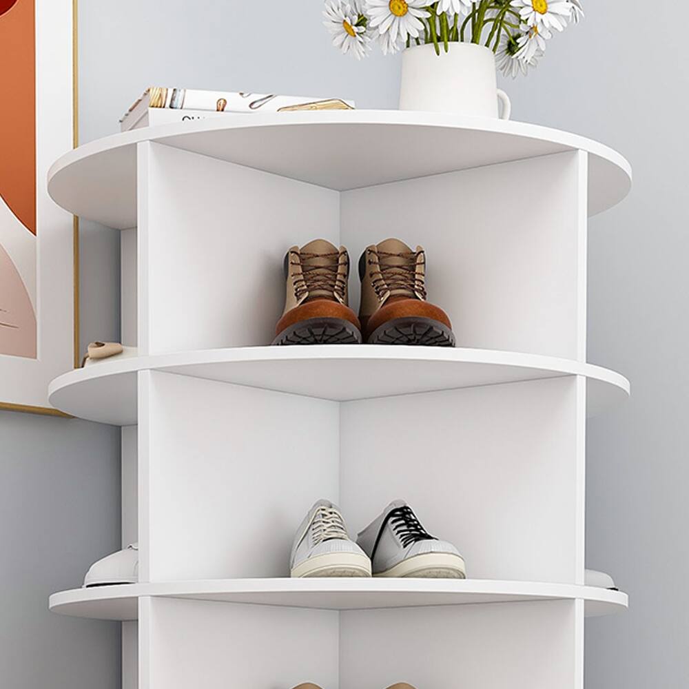 Alt View 10. Loheer - Loheer 8-Tier Rotating Shoe Rack, Freestanding Storage Tower for 32 Pairs, White - White.