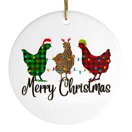 OrnamentallyYou - Plaid Rooster Merry Christmas Ornament - Multi-colored
