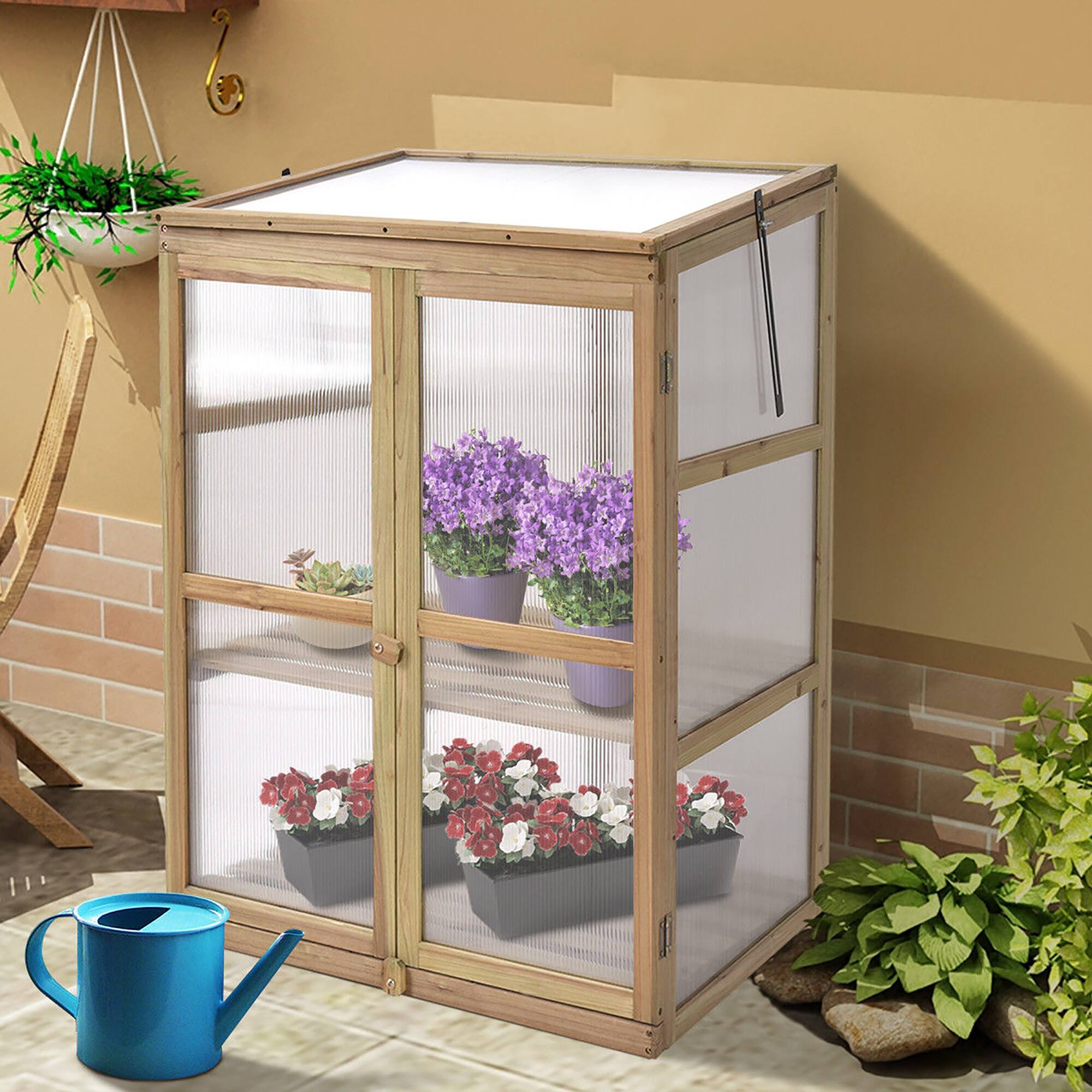 Alt View 4. Costway - Garden Portable Wooden GreenHouse Cold Frame Raised Plants Shelves Protection - Natural.