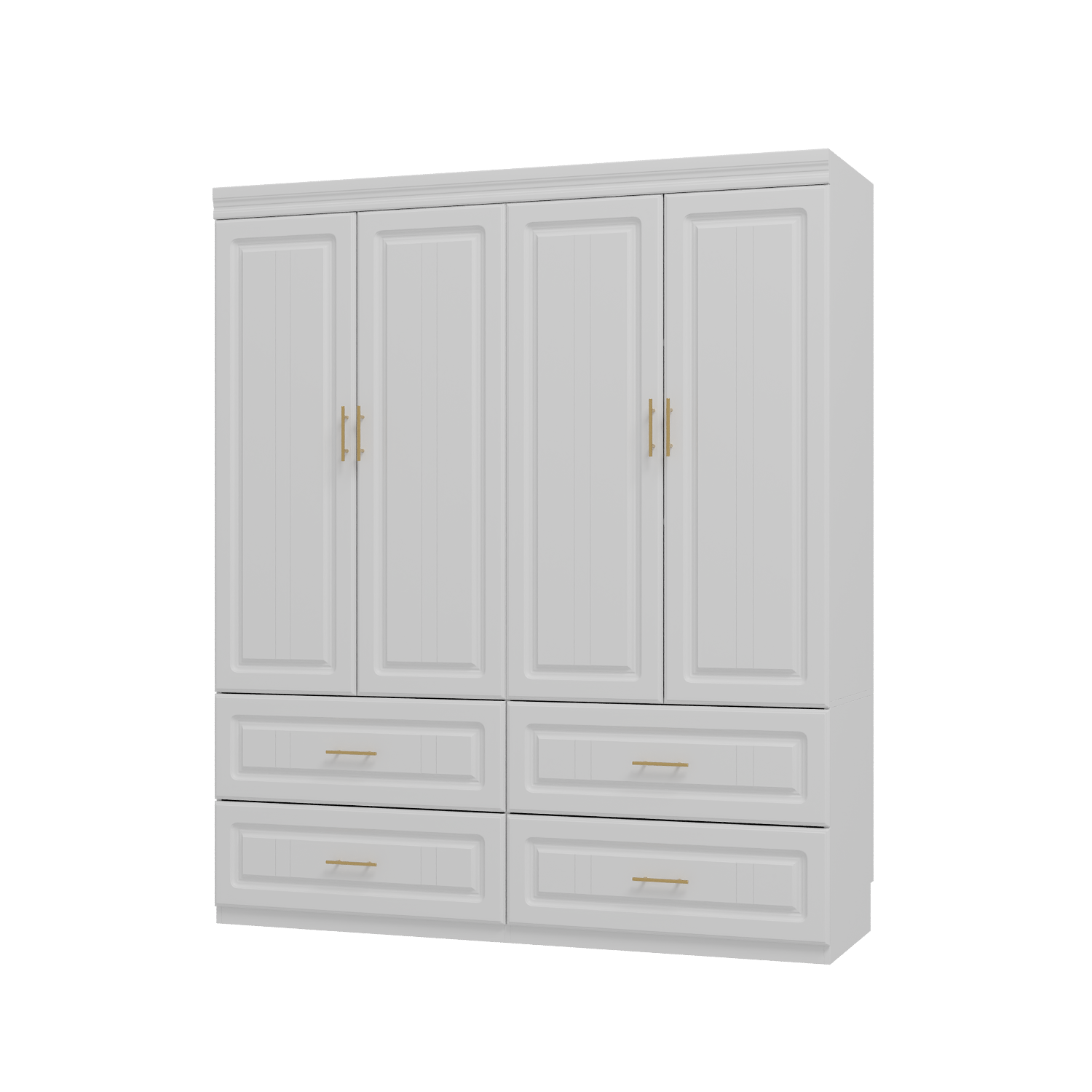 Alt View 3. FUFU & GAGA - Modern 63" 4-Door Wardrobe Armoire with Hanging Rail and 4 Drawers – White & Gold - White.