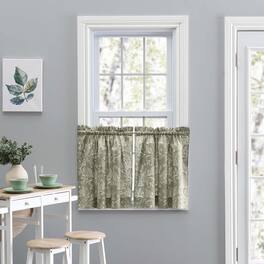 Ellis Curtain - Lexington Leaf Pattern on Colored Ground Curtain Tiers 56"x36" - Sage