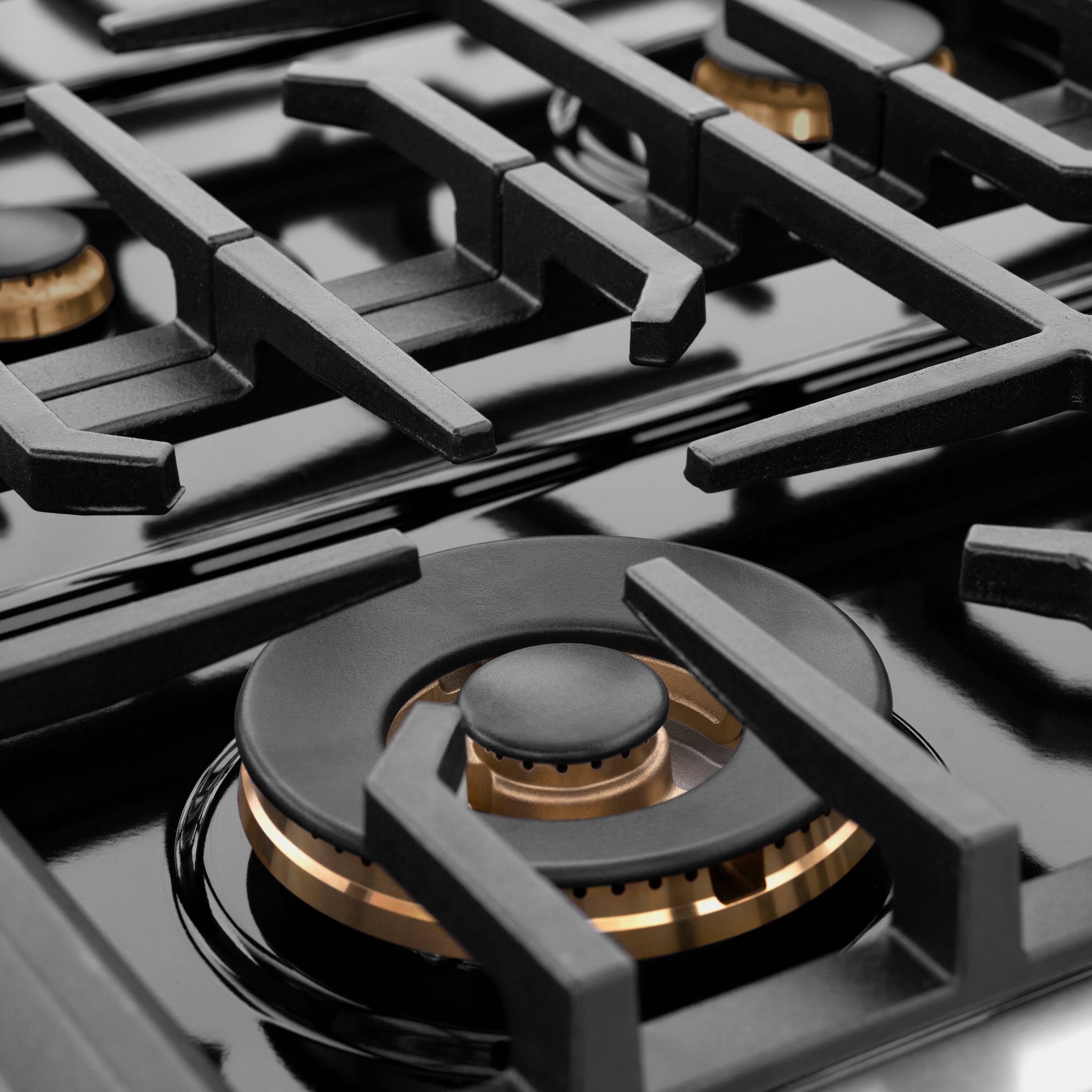 Alt View 2. ZLINE - 48 in. Wide 8 Burner Autograph 6.7 cu. ft. Freestanding Paramount Dual Fuel Range with Gold Helix Handles - Stainless Steel.
