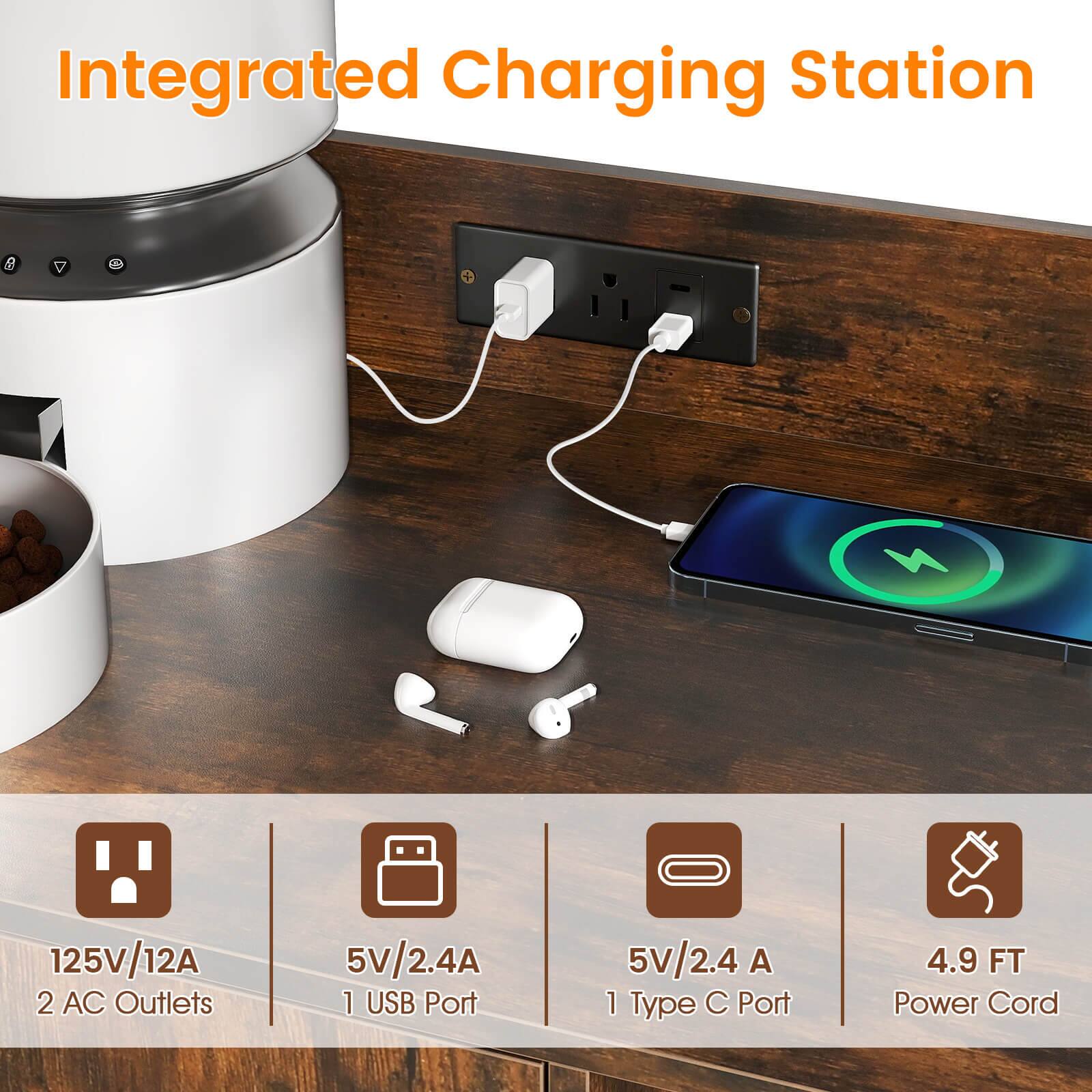 Integrated Charging Station

- 125V/12A 2 AC Outlets
- 5V/2.4A 1 USB Port
- 5V/2.4A 1 Type C Port
- 4.9 FT Power Cord