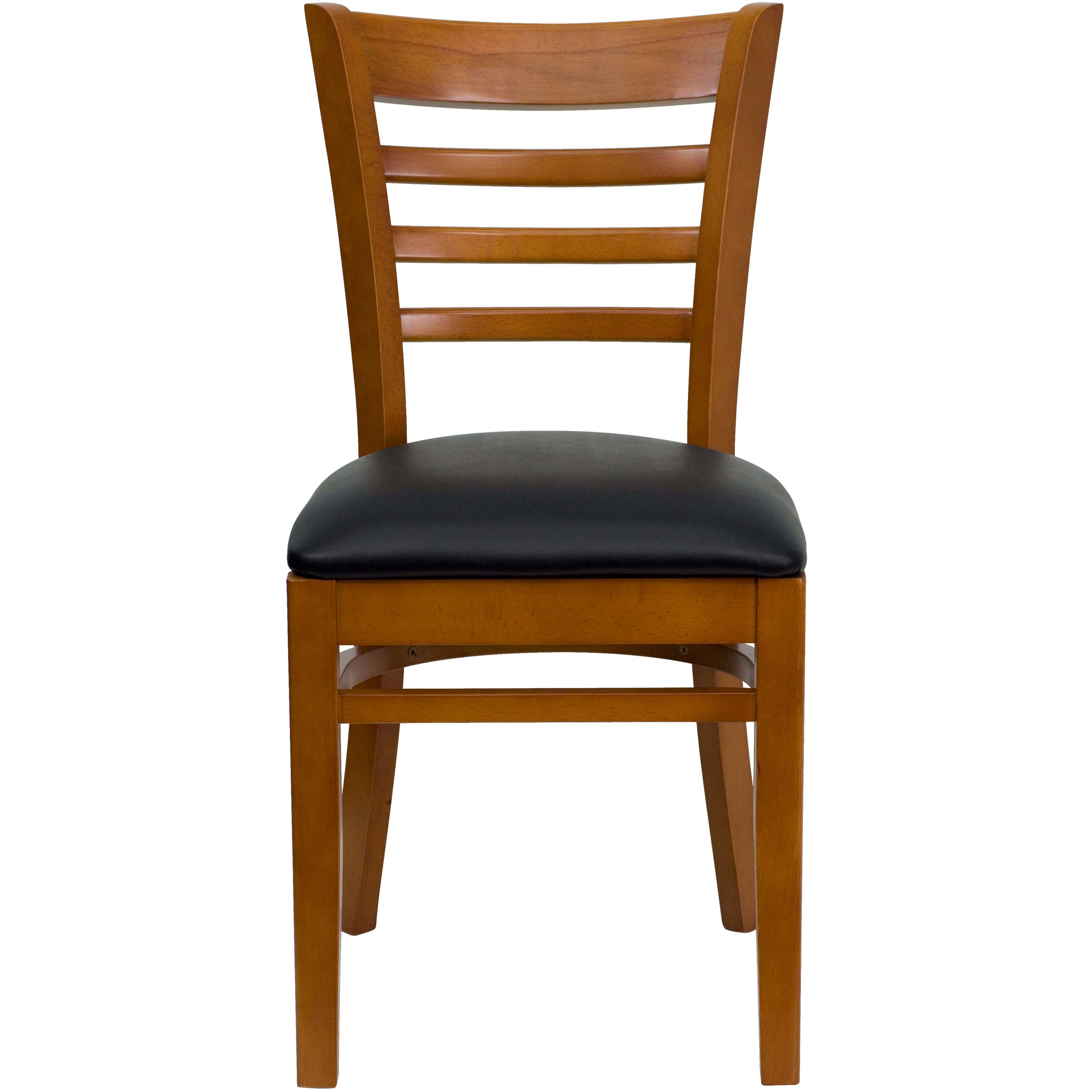 Alt View 7. Emma + Oliver - Ladder Back Wooden Restaurant Dining Chair - Black Vinyl Seat/Cherry Wood Frame.