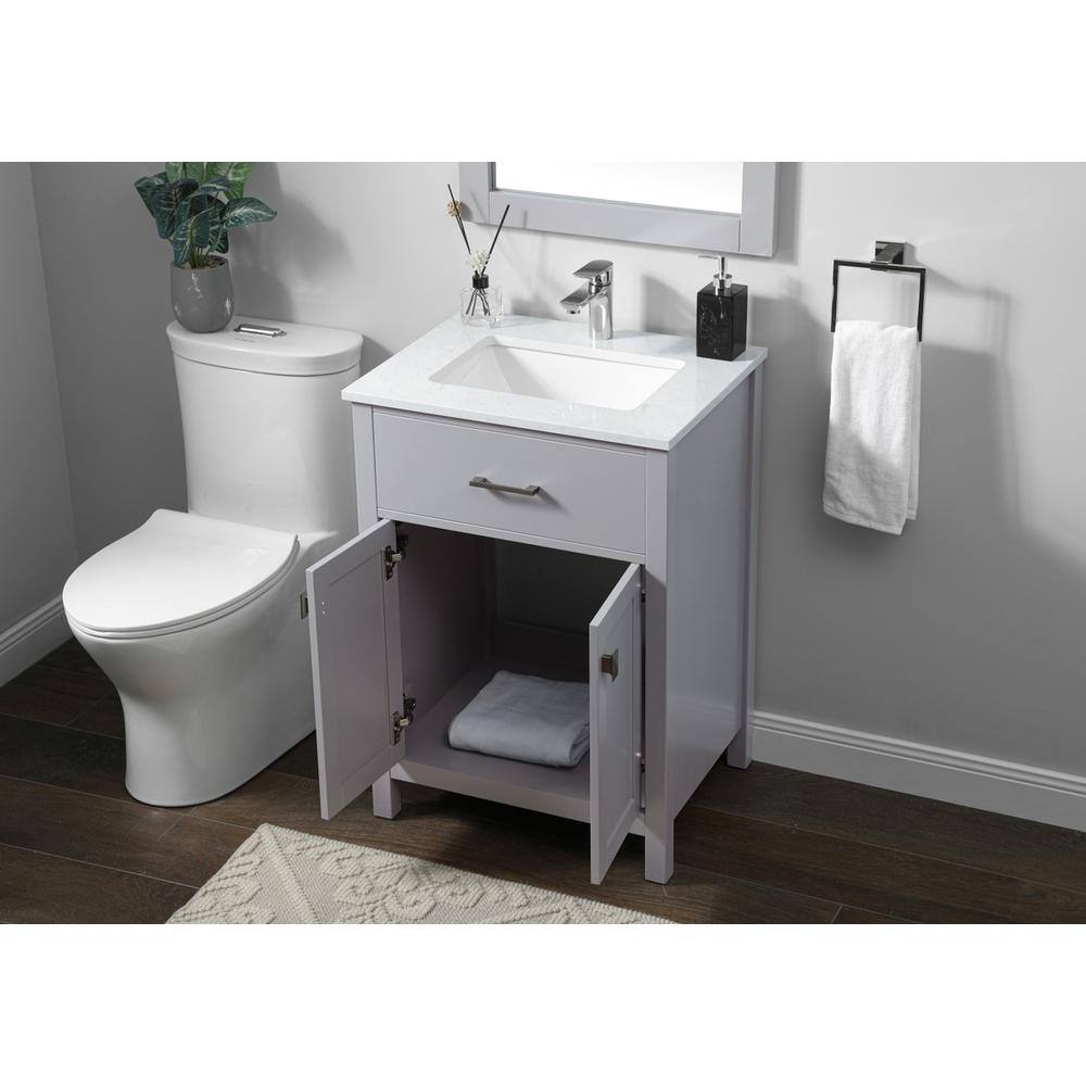 Alt View 8. Elegant Kitchen and Bath - 24 Inch SIngle Bathroom Vanity In Grey - Grey.