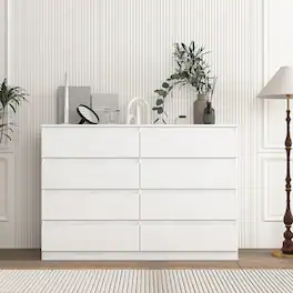 Kadyn - 8 Drawer Wide Dressers for Bedroom, Modern Chest of Drawer Organizer - White
