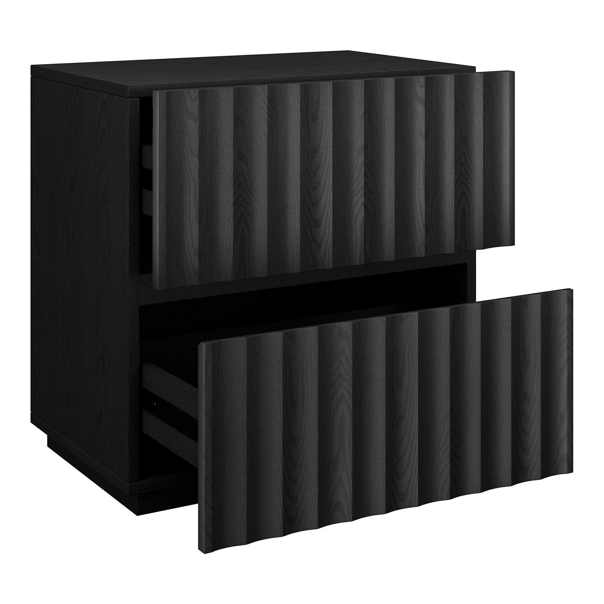 Back. Hudson&Canal - Jaylen 24" Wide Rectangular Fluted Nightstand in Black Grain - Black.