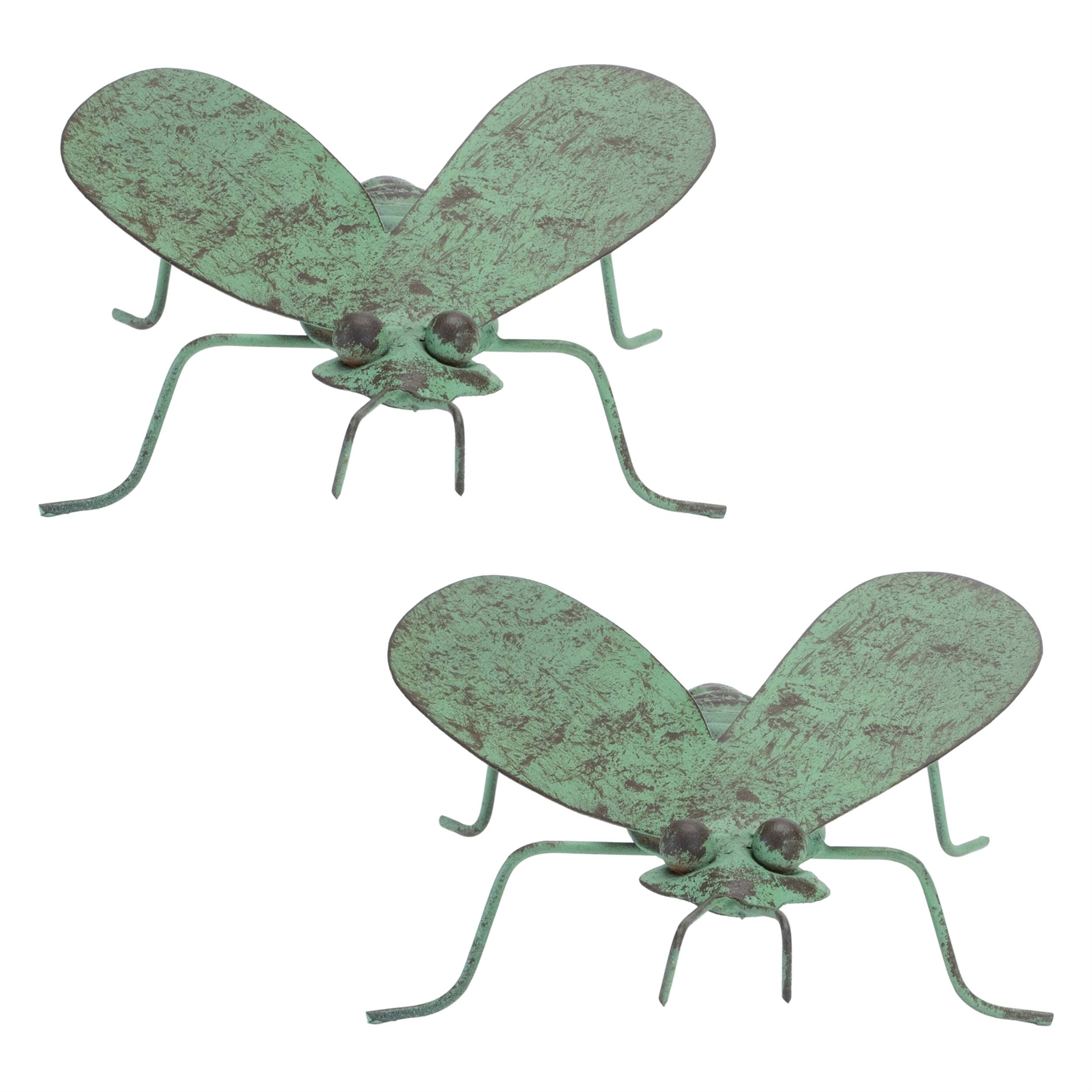 Left. BreeBe - Iron Metal Bumble Bee Garden Accent (Set of 2) - Green, Black.