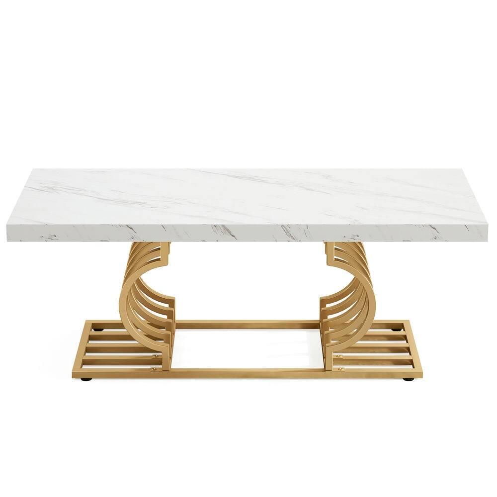Angle. Kadyn - Kadyn Center Coffee Table, Living Room Table Rectangular, 47" Faux Marble Cocktail Table with Geometric Frame - White+Golden.