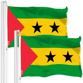 G128 - Sao Tome and Principe Flag 2-Pack 3x5 Ft 150D Polyester Indoor/Outdoor Brass Grommets - Green, Yellow, Red