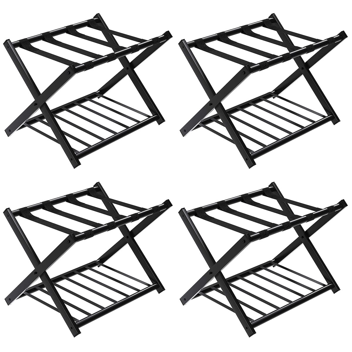 Front. Costway - Costway Set of 4 Folding Metal Luggage Rack Suitcase Shoe Holder Hotel Guestroom w/Shelf - Black.