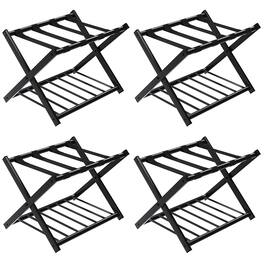 Costway - Set of 4 Folding Metal Luggage Rack Suitcase Shoe Holder Hotel Guestroom w/Shelf - Black
