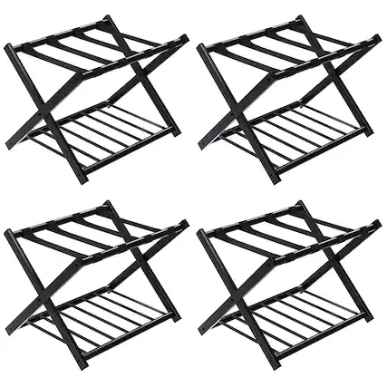 Front. Costway - Costway Set of 4 Folding Metal Luggage Rack Suitcase Shoe Holder Hotel Guestroom w/Shelf - Black.