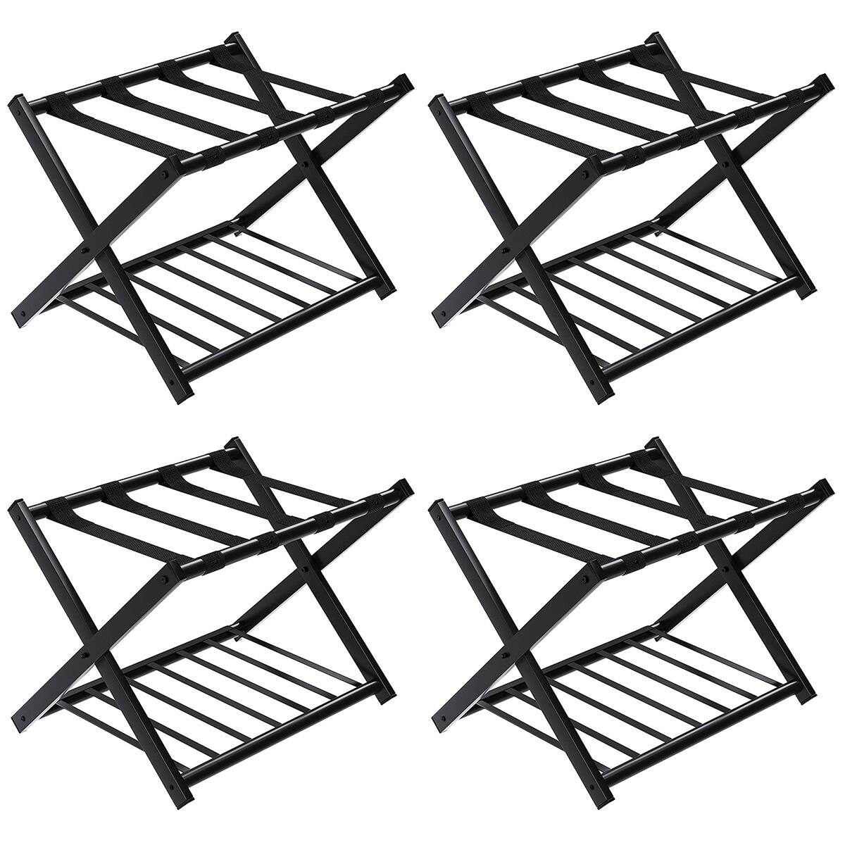 Front. Costway - Costway Set of 4 Folding Metal Luggage Rack Suitcase Shoe Holder Hotel Guestroom w/Shelf - Black.