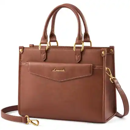 Front. Vulpecula Spade - Purses and Handbags for Women, Trendy Satchel Tote Purse, PU Leather Crossbody Shoulder Bag Top Handle for Ladies - Brown.