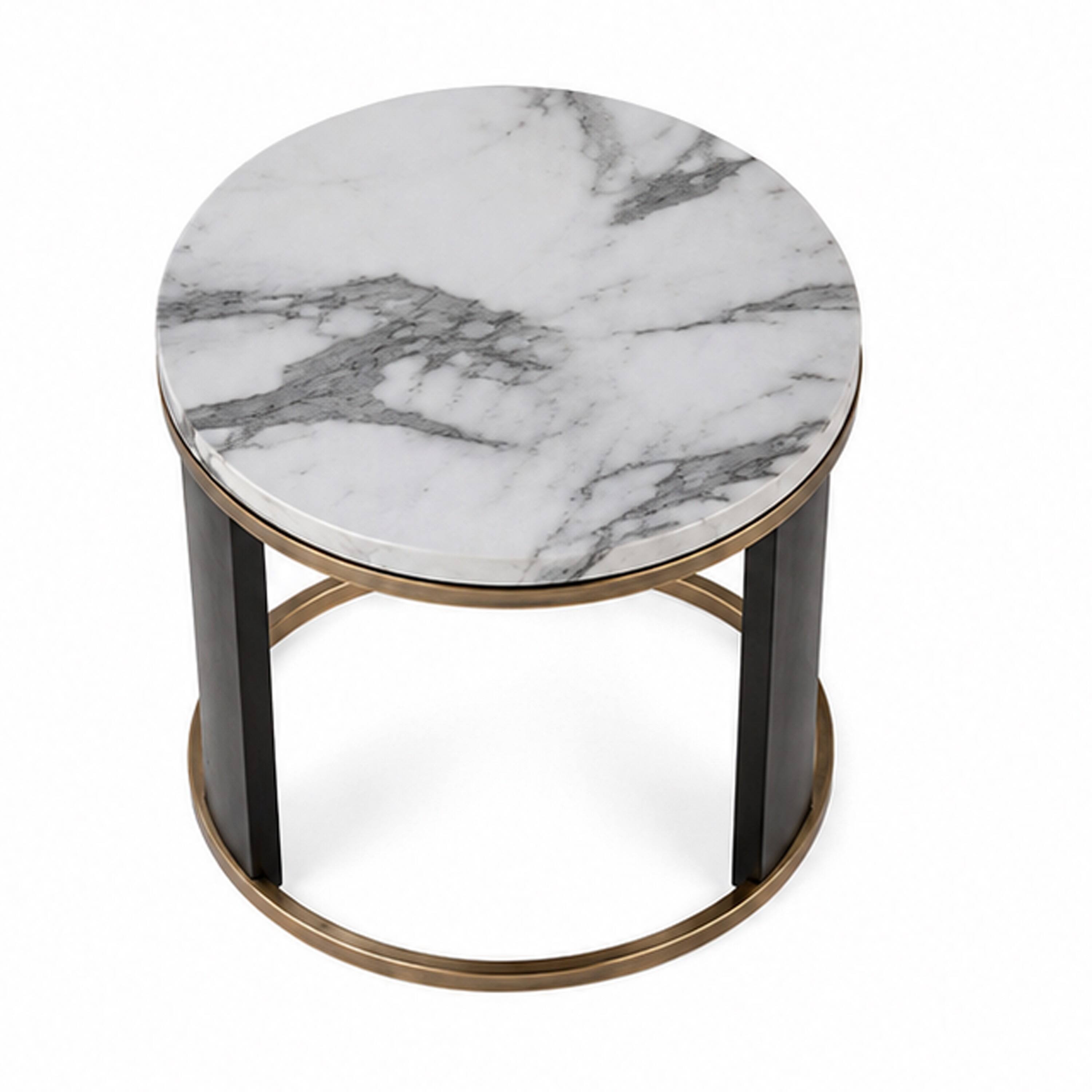 Alt View 2. Manhattan Lane - Besy Side End Table, 24 Inch  Faux Marble,  Ring Base, - White, Gold, Black.