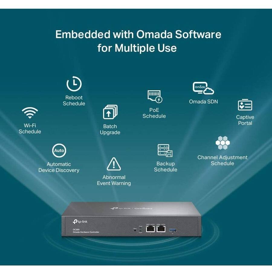Embedded with Omada Software for Multiple Use

- Wi-Fi Schedule
- Reboot Schedule
- Batch Upgrade
- PoE Schedule
- Omada SDN
- Captive Portal
- Automatic Device Discovery
- Abnormal Event Warning
- Backup Schedule
- Channel Adjustment Schedule