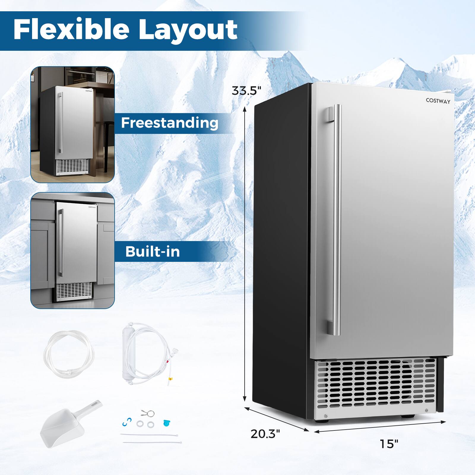 Flexible Layout  
33.5"  
COSTWAY Freestanding Built-in  
20.3" x 15"
