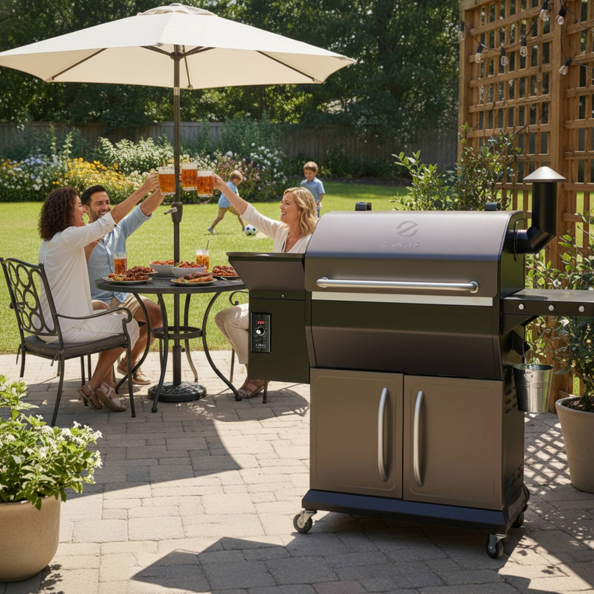Alt View 6. Z GRILLS - BBQ Legend 1056 sq. in. Pellet Grill and Smoker with Storage Cabinet, Grill Cover - Bronze.