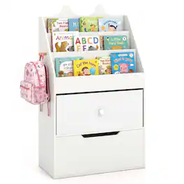 Costway - Kids Bookshelf & Toy Storage Organizer with Drawers & Hook for Kids Room, Nursery - White
