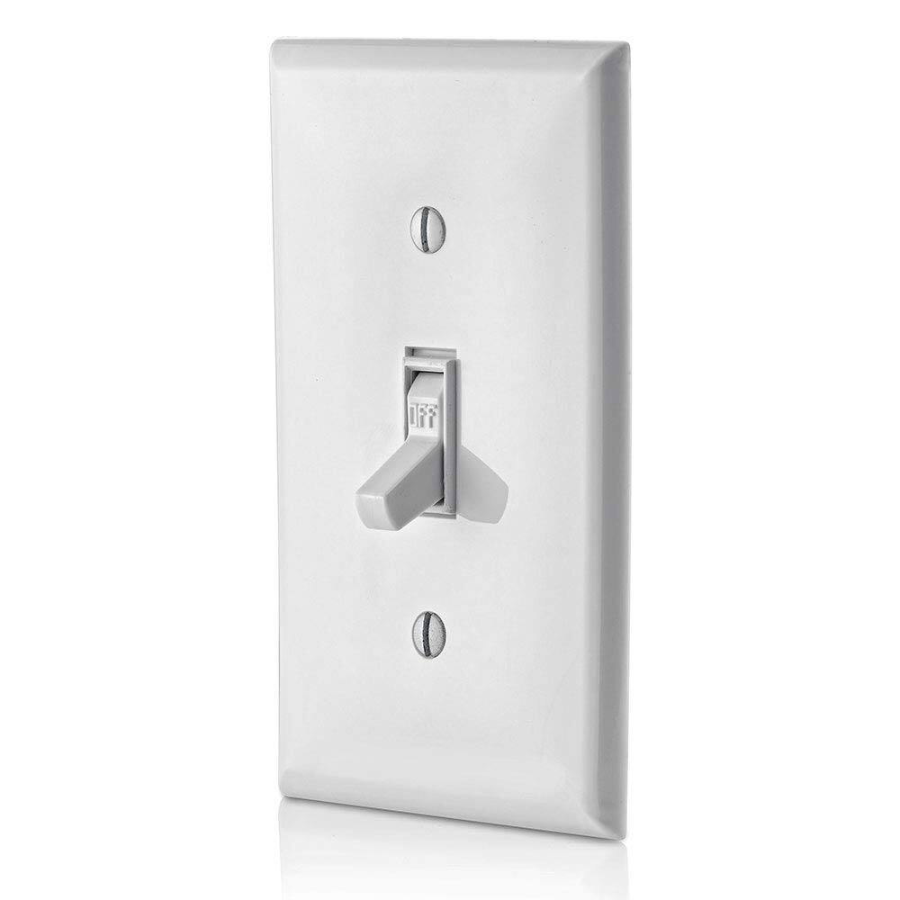Back. Leviton - 15 Amp 120 Volt Toggle Framed Single-Pole AC Quiet Switch, Residential Grade, Grounding, 10-Pack (1451-2WM) - White.