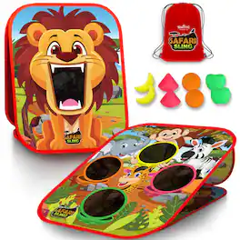 Swooc Games - Safari Sling | 2-in-1 Bean Bag Toss Game for Kids | 5-Second Setup Kids Cornhole Game Set | Outdoor Toddler Activities - Multicolored